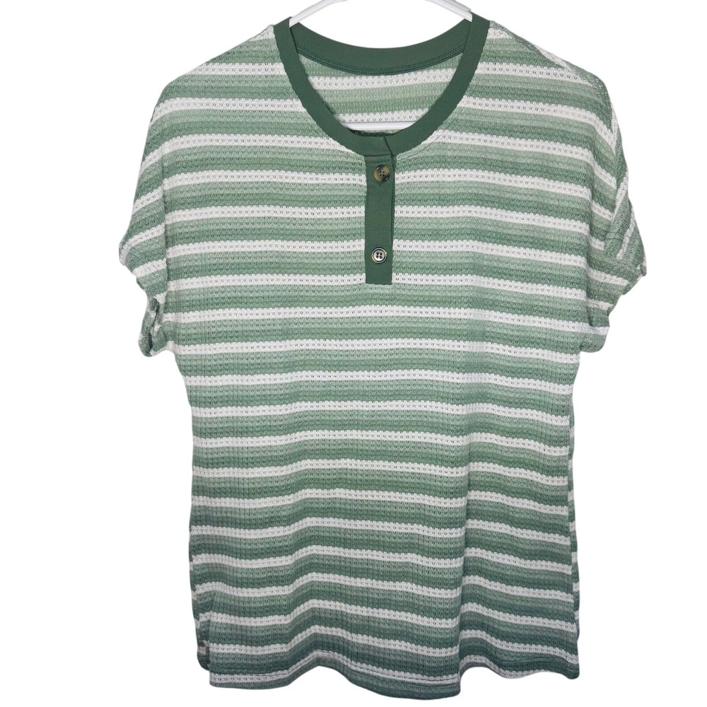 Green knitted style shirt size small pre-loved green and white stripe